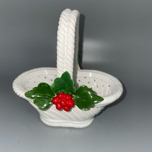 Ceramic Christmas Basket with Holly Berries